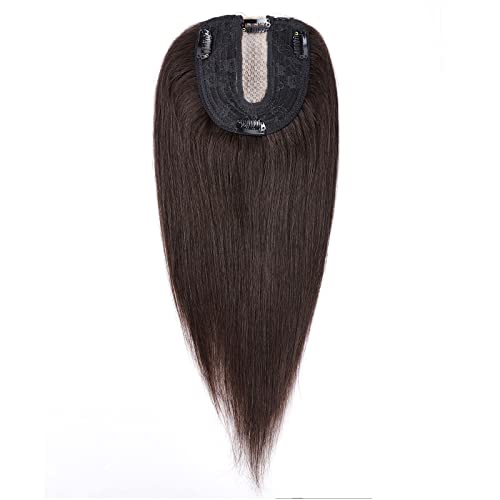 Silk-co 18inch Hair Topper for Thinning Hair Women Clip in Real Remy Human Hair Extensions Top Piece Base Size 10 * 12cm Silk+Lace Base (#02 Dark Brown) - Image 2
