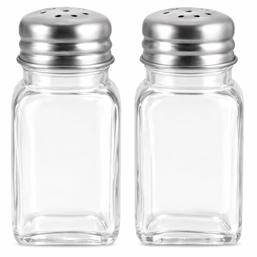Glass Salt Pepper Shakers Spice Holder Set Clear Spice Dispenser Bottles with Stainless Steel Lid Refillable Pots Small Seasoning Jars for Kitchen Dining Table Restaurant and Party Use 4x4x9 cm(2pc)