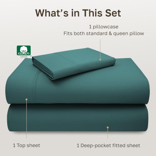 Image of California Design Den Bed Sheets Twin Size Set - Luxury 600 Thread Count 100% Cotton, Sateen Weave, Deep Pocket Twin Cotton Sheets Sets - Teal