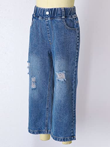 JEATHA Girls Jeans Straight Leg Denim Pants Elastic Waist Wide-Leg Baggy Trousers Y2K Fashion Streetwear3