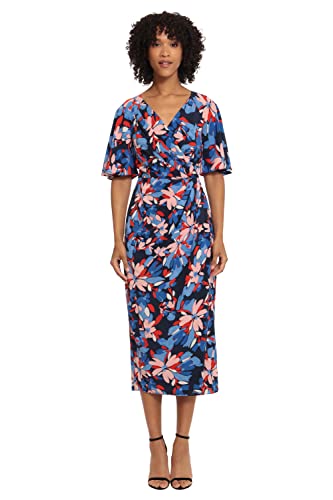 Image of Maggy London Women's Maggy London Women's Dresses Short Flutter Sleeve Faux Wrap Midi Dress