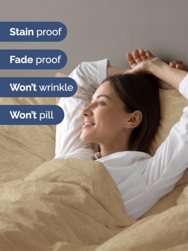 Image of Duvet Cover King Size - 3 Piece Set with Zipper Closure - Heathered Tan | Extra Soft King Duvet Cover 104 inch x 90 inch with 2 Pillow Shams, Hotel Luxury w / Zipper Closures & Ties, Comfy & Breathable, Comfy