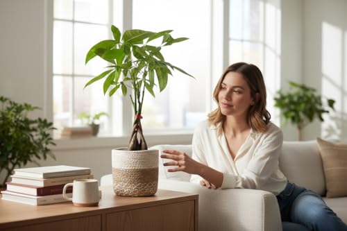 Image of Money Tree Live Indoor Plant | 14-22 Inches Tall Bonsai | Easy to Grow Houseplant | Home, Office, or Room Decor | Birthday, Housewarming Gift in 4 Inch Pot