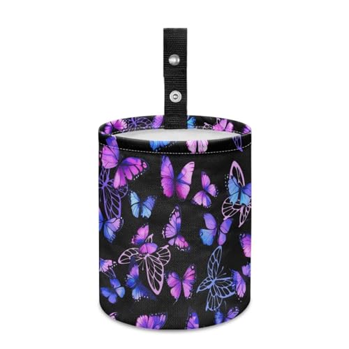 Image of Purple Butterfly Collapsible Waste Basket Bin Multipurpose Trash Bin for Car Hanging Portable Dustbin Bin Accessories Garbage Bin