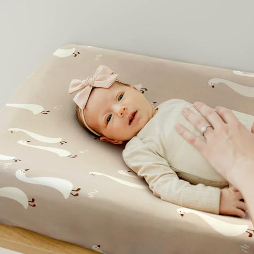 Image of GRSSDER Stretch Ultra Soft Jersey Knit Changing Pad Cover Set 2 Pack, Change Table Pad Covers Fit 32 inch /34 inch x 16 inch Pads Safe and Snug, Pretty Pattern for Baby, Happy Party