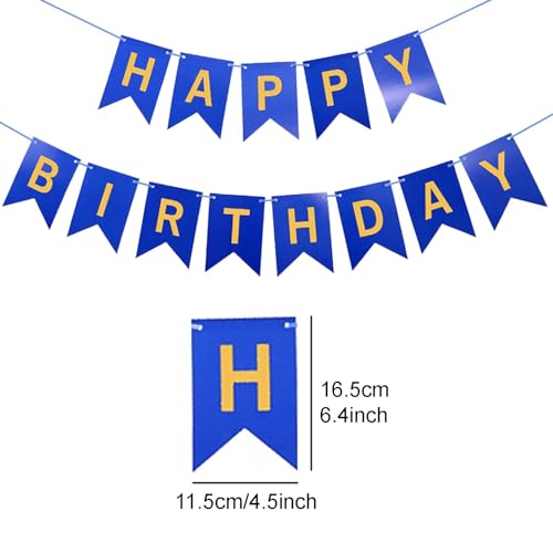 Image of Happy Birthday Banner Decoration with Shiny Letters Glitter BBirthday Banner Sign Birthday Party Decorations Supplies(Blue Gold)