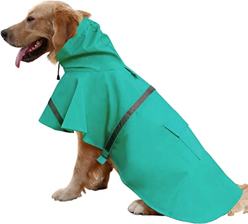 Mikayoo Large Dog Raincoat Adjustable Pet Waterproof Clothes Lightweight Rain Jacket Poncho Hoodies With Strip Reflective(Lake Blue,M) #TOP7