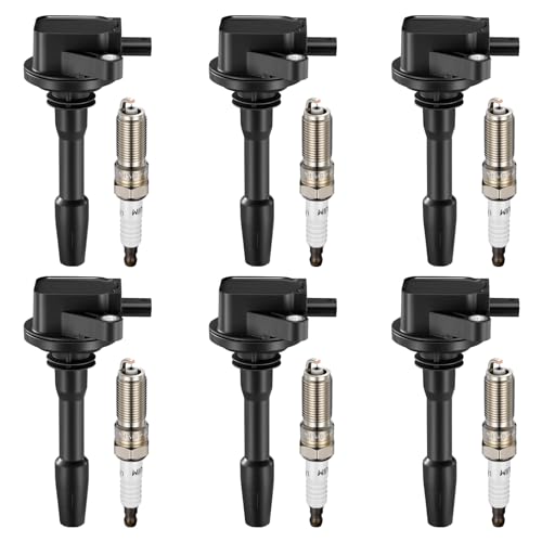 Image of BDFHYK Ignition Coil Pack UF825 and Iridium Spark Plugs 6509 Compatible with Explorer Police Interceptor Utility Transit-150 Transit-250 Transit-350 350HD F-150 3.3L 3.5L V6,Set of 6