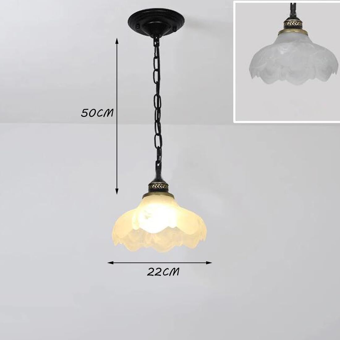 E27 Hängeleuchte Retro Rustikal Eingang Diele Lampe LED Weißes Licht Vintage Antik Esszimmer Pendellampe Kreativ Blumen-Design Weiß Glas-schirm Kronleuchter für Küche Wohnzimmer Büro Balkon Bar, Ø22cm