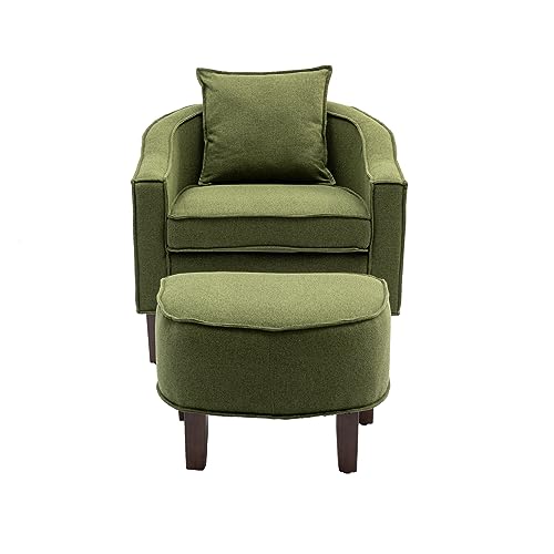 JINS&VICO Mid Century Modern Barrel Comfy Fabric Armchair and Footrest Set, Accent Chair with Ottoman, Stylish Club Tub Round Arms Chair for Living Room, Weight Capacity 300LBS - Thumbnail 4