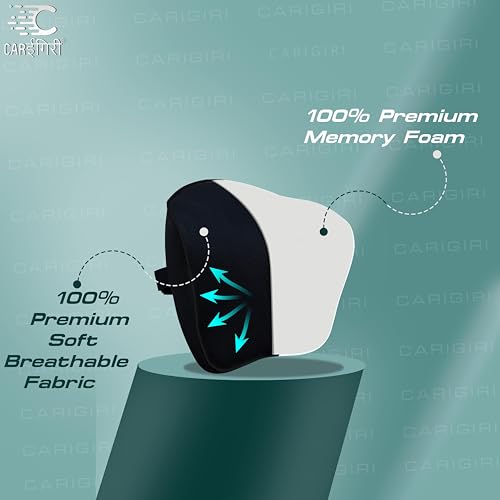 Image of Carigiri CurvaRest Car Neck Rest Pillow|1 Year Warranty|Memory Foam Neck Pillow| Seat Headrest Cushion| Car Neck Pillow for Neck Pain Relief in Office,Driving(Medium,Black,White Hemming,Pack of 1)