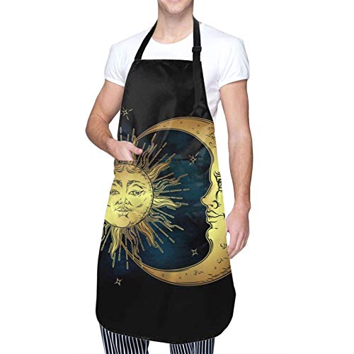 N Nebont Sky Sun Moon Star Ethnic Cooking Chef Apron With 2 Pocket Adjustable Bib Waterproof Kitchen Apron Cosplay Apron #TOP2