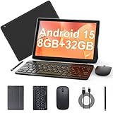 Tablet Android 15 de 10 polegadas, tablet 2 em 1 com teclado. 8 GB de RAM + 32 GB de ROM, compatível com tablets expansíveis de 1 TB, CPU quad-core, tela HD, BT, WiFi, tablets de longa duração da