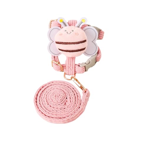 ペット牽引一体型首輪ベルト新モデルかわいいミツバチのぬいぐるみファッション牽引ベルト小型犬中型犬軽量首輪散歩首輪ベルト保護ストラップ付き簡単省スペース折りたたみペット用品犬猫用品リュックサック (ピンク, S)