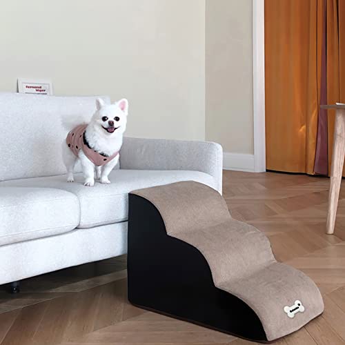 Galatée Haustiertreppe, waschbarer Bezug mit Reißverschluss, abnehmbare Haustierrampe, Hundestufen aus hochdichtem Schaumstoff, 3-stufiges Haustier-Klettertreppen-Hundesofa（Grau）