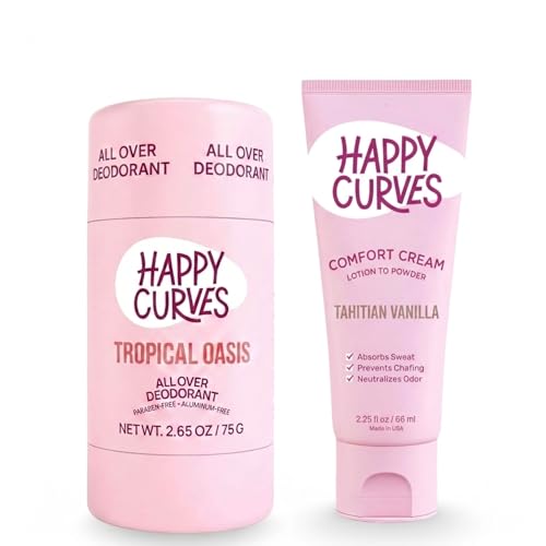 HAPPY CURVES Aluminum-Free Deodorant (Tropical Oasis) & Anti-Chafing Lotion to Powder Cream (Tahitian Vanilla) Bundle - Odor & Chafe Control for Women image 5