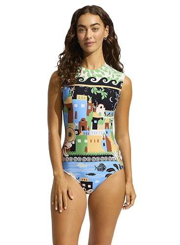 Seafolly Damen Cap Sleeve Full Coverage Open Back One Piece Swimsuit...