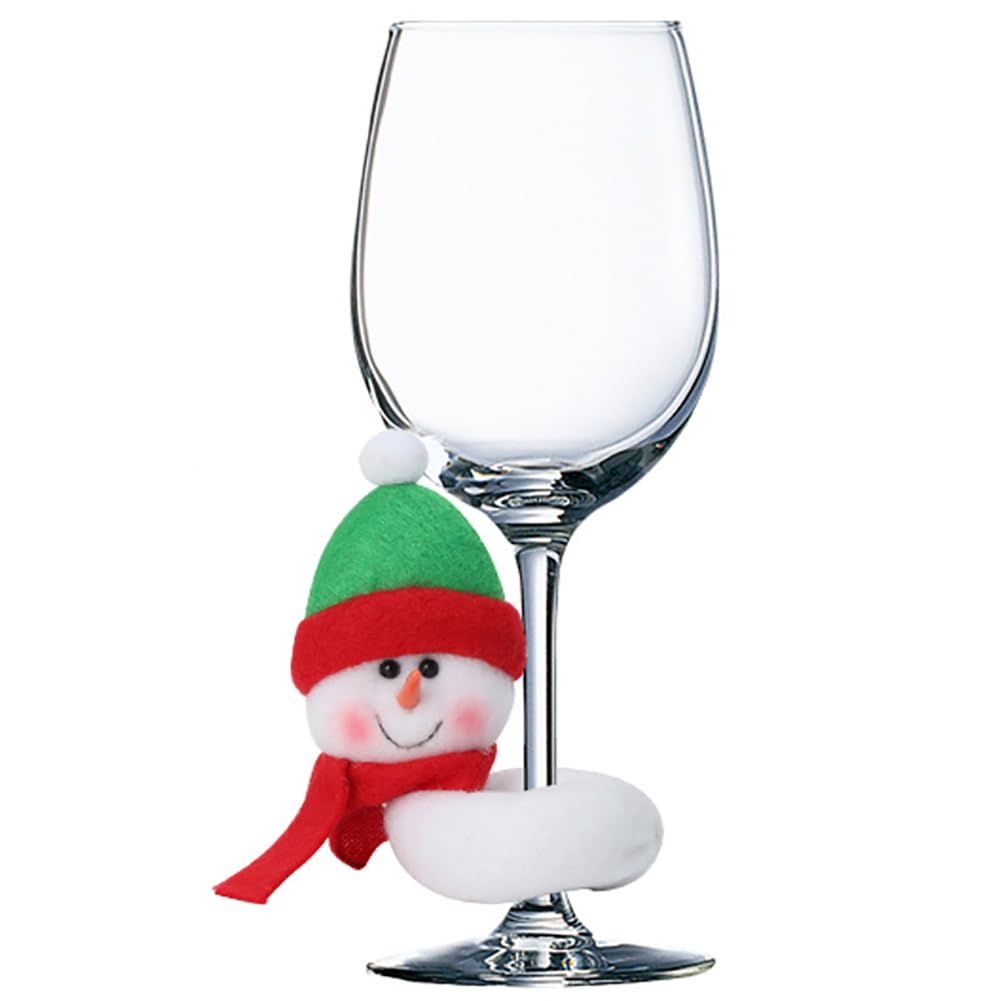 Surakey Christmas Wine Glass Charms Tags, Champagne Cocktail Drink Christmas Wine Glass Markers Santa Claus Elk Snowman Drinking Glass Hugger Plush Wine Glass Marker Decoration - Snowman