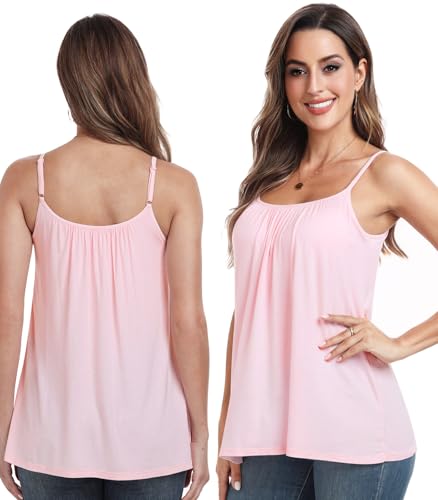 vislivin Camisetas con Sujetador Integrado para Mujer Casuales Holgada Camiseta de Tirantes Camisola Fluida Tank Top S-4XL Pink L
