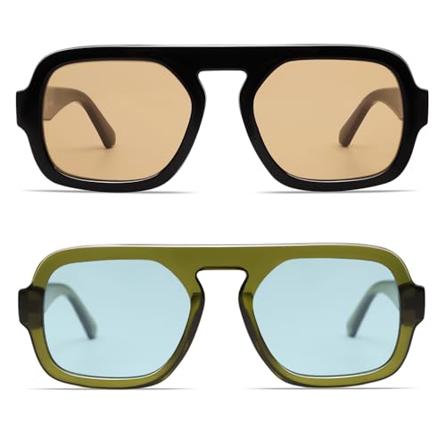 Image of VANLINKER Retro Square Aviator Sunglasses for Women Men 70s Vintage Style Trendy Flat Top Rectangle Sun Glasses VL9826