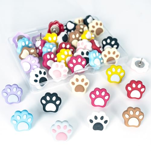 Dermalyx 30 Unidades De Huellas De Gato Alfileres De Empuje para Tablero De Corcho, Tachuelas Decorativas con Cabeza, Pinchos Redondos, Set De Agujas para Tablero