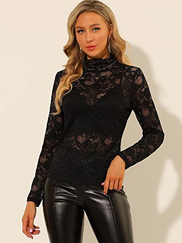 Allegra K Donna Top in Pizzo Floreale Trasparente