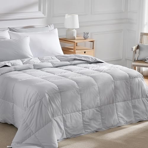 Image of Pacific Coast Lightweight Goose Feather Down Fiber Comforters King Size, Summer Duvet Insert, Ultra Soft, Breathable, Hotel Luxury Bedding Comforter with 8 Tabs, Light Grey, 106 x 90 inches