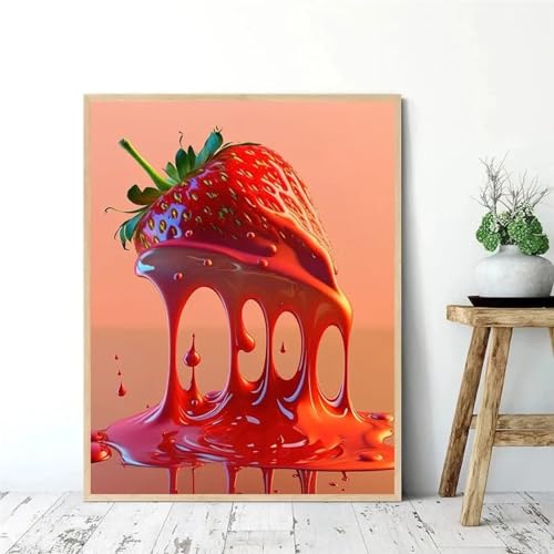 Toile murale fraises rouges sans cadre pour réveiller une cuisine blanche