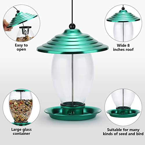 Realead Bird Feeders, Wild Bird Feeders For Outside,Metal And Glass Bird Feeder For Outdoors Hanging With 3 Lbs Seed Capacity, Birdfeeders Outside Hanging For Garden Yard(Green) #TOP3