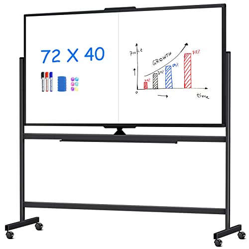 Image of Maxtek Rolling Whiteboard 72x40 Large Magnetic White Board on Wheels Black