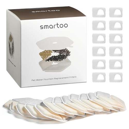 Smartoo 12 Packs Official Replacement Filters and 12 Packs Sponges for 152oz/4.5L Wireless Cat Water Fountain PTM-643