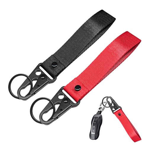 Image of Wevdn 2 PCS Car Key Chain, Fabric Metal Practical Multifunctional Motorcycle Keychain, Anti-Lost Keychain with O-Ring for Men Women (Red+Black)