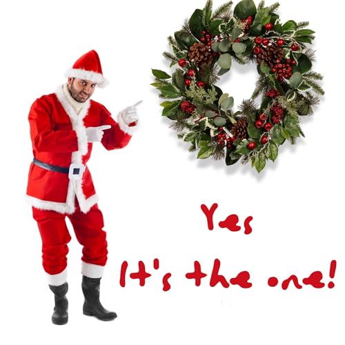 22-Inch Artificial Christmas Wreath with Pinecones, Red Berries, and Magnolia - Holiday Door Wreath for Indoor Outdoor, Winter Christmas Decor for Front Door, Fireplace, or Wall Display