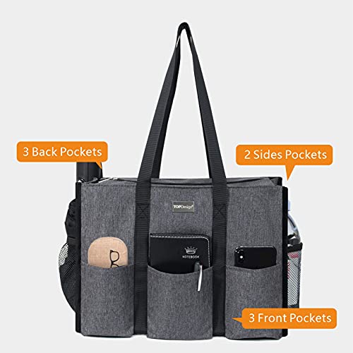 Image of TOPDesign Utility Water Resistant Tote Bag with 13 Pockets, Top Zipper Closure & Thick Bottom Support, for Working Women