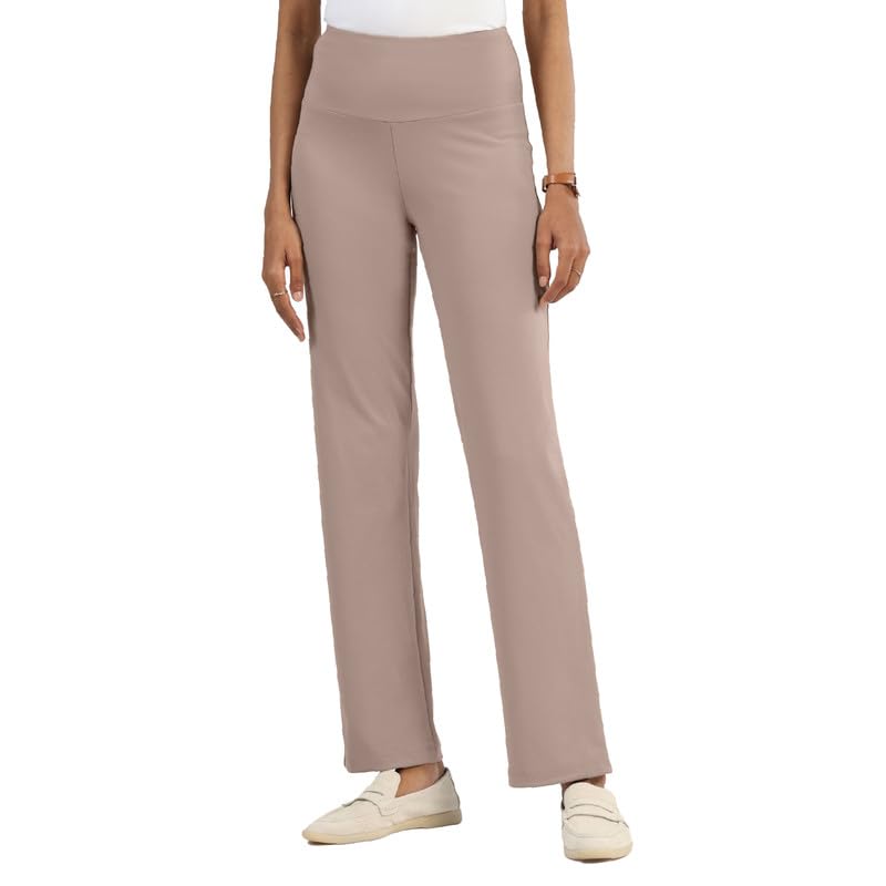 Image of BlissClub Women's Ultimate Straight Pants - Lite, High Waist Formal Trousers with Wide Waistband, Tall (for Women Above 5'5 ft)