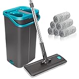 Masthome モップ フロアモップ 専門バケツ付き モップセット 手洗い不要 水拭きモップ 乾湿両用 フローリング 床掃除 家庭用 業務用 掃除用品 5枚交換パッド付き