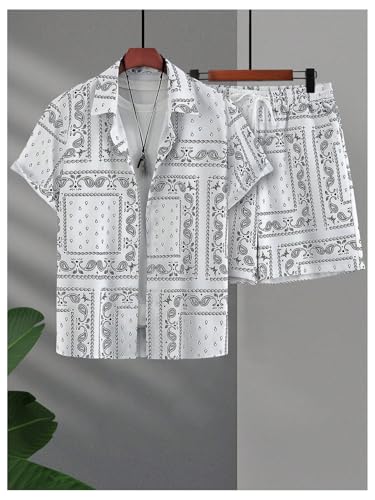 GORGLITTER Men's 2 Piece Boho Tracksuit Paisley Print Button Down Shirt and Shorts Vacation Sets2