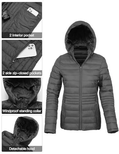 Women's Lightweight Puffer Jacket Quilted Winter Coats with Detachable Hood3