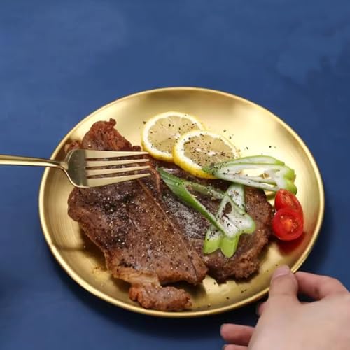 3 Stück Edelstahl Teller - Camping Teller Φ 20cm, Camping Geschirr Rundes, Tablett Gold für Picknick, Wandern, Küche, Party