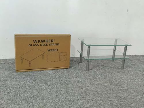 Image of WKWKER Clear Glass Desk Stand 2 Pack Computer Monitor Riser with Height Adjustable Multi Media Monitor Stand Desktop Flat for Laptop TV Computer
