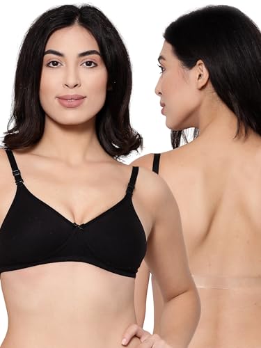 Image of Inner Sense Bra for Woman Made with Organic Cotton and Bamboo I Demi Cups Backless Bra for Woman with Removable Straps and Transparent Back I Non Padded Wire-Free Innerwear