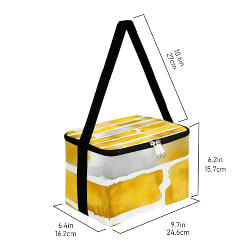 GzLeyigou Lunch Bags for Women Men 9 Cans,Yellow Watercolor Hot & Cold Food Delivery Bag Insulated Grocery Bag Insulated Lunch Box Abstract Stripes Cooler Bag for Office Work Picnic Beach