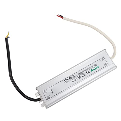 Qukaim Adaptador de fuente de alimentación LED, controlador LED IP67, transformador de fuente de alimentación impermeable, 24 V, 60 W, 2.5 A, uso en interiores y exteriores, voltaje de entrada de