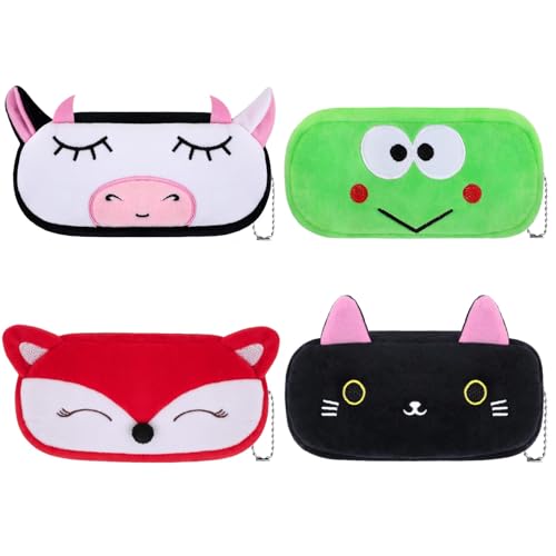 Image of 4 Pcs Cartoon Pencil Pouch Animal Pencil Pen Case Bulk Cute Pencil Bag Plush Animal Stationery Bag Desk Organizer for Adults Boys Girls Students Classroom School Supplies