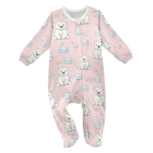 vvfelixl Baby Boys Girl Oneise Sleepers Cartoon Cute Little Polar Bear Long Sleeve Baby Play One Piece Footies for 6-9 Months