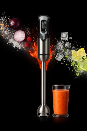 MAXELLPOWER Batidora de mano 700w con 2 velocidades, cuchillas de acero inoxidable, brazo resistente y vaso medidor 800ml. Elección perfecta resultados eficientes y precisos en todas recetas (Gris) - imagen 4