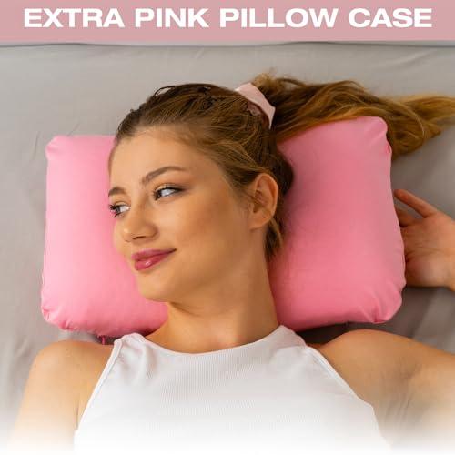 Image of alkamto Travel & Camping Comfortable Memory Foam Pillow - Easy to Carry Portable Bag - Temperature Regulating Pillow Case (Pink + Extra Cover)