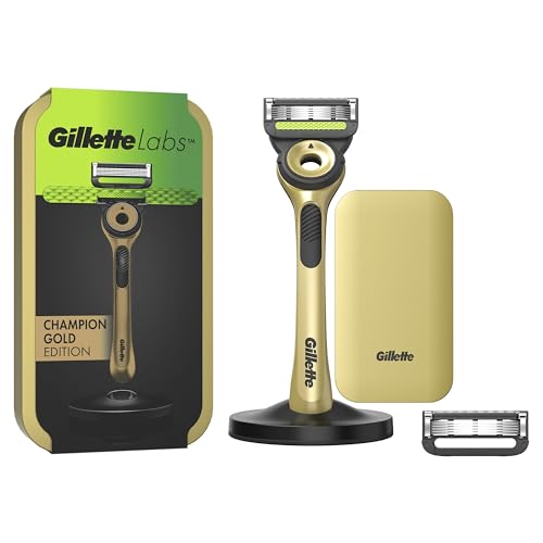 Immagine prodotto: Gillette Labs Rasoio Con Barra Integrata e Custodia da Viaggio, 1 Manico, 2 Lamette di Ricambio, con Base Magnetica, Rasoio Barba, Gillette Labs Lamette