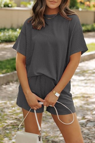 Image of Womens Pajama Sets 2 Piece Pjs Sleepwear Soft Comfy Short Sleeve Tops and Shorts Lounge Set Loungewear Outfit