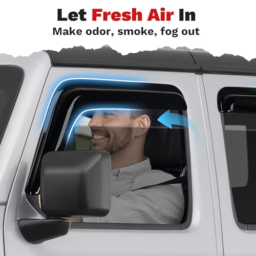 Image of Canvcle Window Visors Rain Guards for 2020-2025 2026 Jeep Gladiator Accessories, Outside-Mount Tape-On Side Window Wind Deflectors Vent Visors Shades Rainproof Black 4PCS